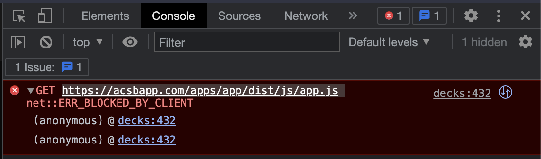 JavaScript error caused by a blocked script